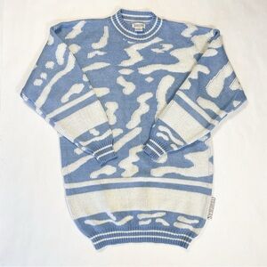 Vintage 80’s Tangiers Squiggle Cloud Sweater Tunic/Dress Light Blue & Ivory